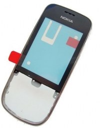 Obudowa przednia z ekranem dotykowym Nokia 202 Asha/ 203 Asha - srebrna (oryginalna)
